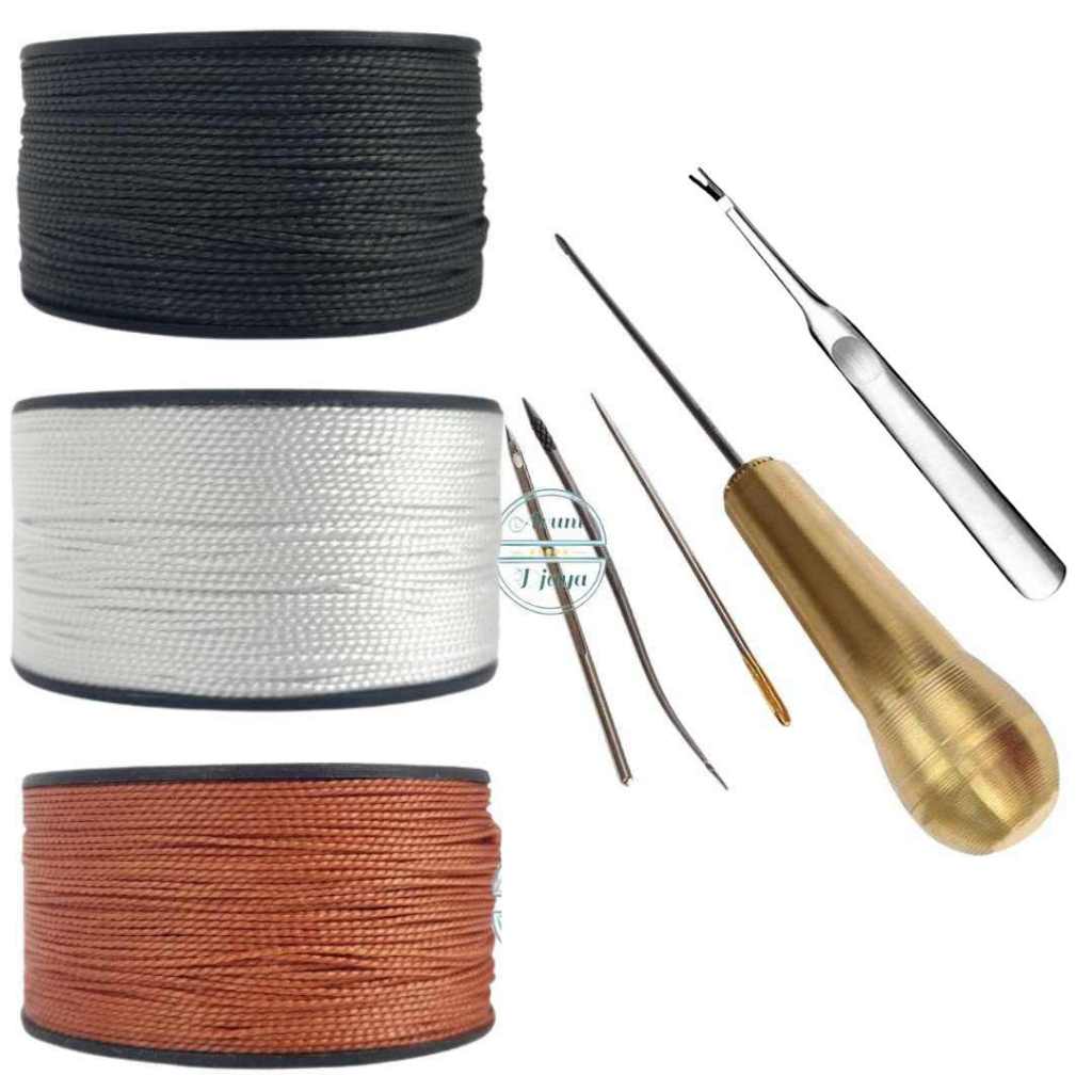 Paket Jarum Sol Sepatu Tas Sandal Jarum Kuningan + Alat Gores + Benang 24 Meter