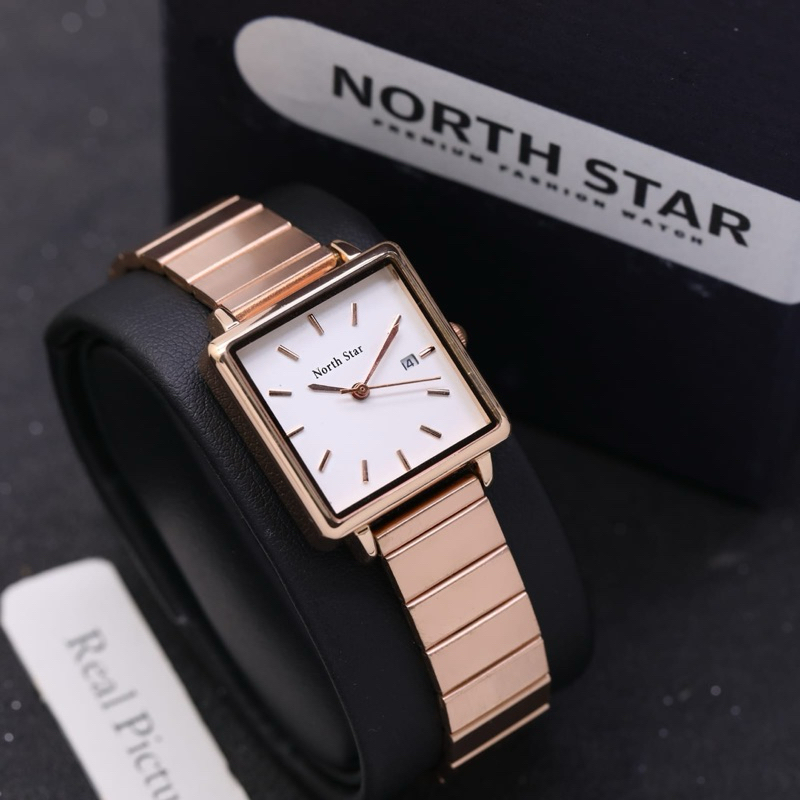 ( BISA COD ) Jam Tangan Wanita NORTH STAR Original Rantai Stainless Steel Tanggal Aktif Jam Tangan F