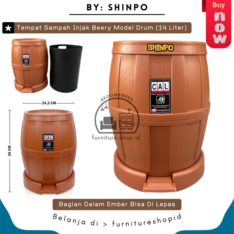 Shinpo - Tempat Sampah Injak 14 Liter Model Drum Mini - Tempat Sampah Indoor