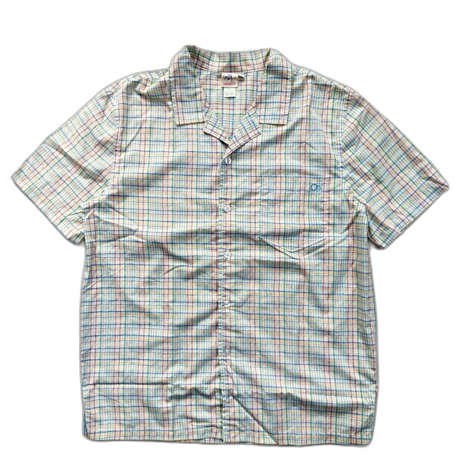 kemeja vintage Ocean Pacific multi colour lines check open collar shirt