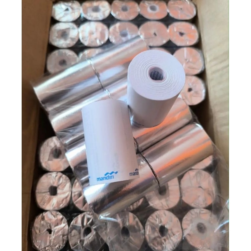 

paket 3kg isi 50 Roll kertas termal logo mandiri 57x40mm coreleles