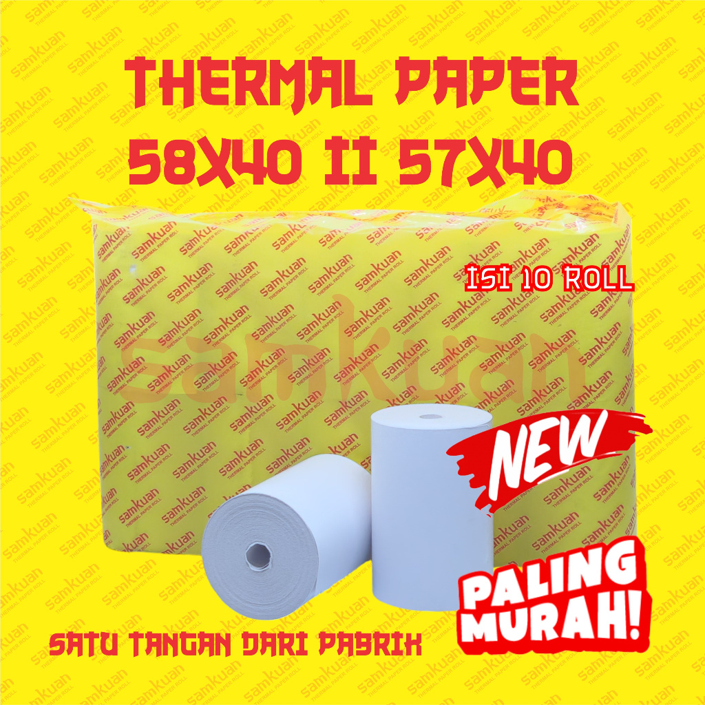 

SAMKUAN 10 ROLL KERTAS THERMAL STRUK KASIR / PPOB PAPER ROLL 58X40 / 57X40 CORELESS TERMAL POS RECEIPT MINI PRINTER BLUETOOTH 58MM 58X40MM 57X40MM CORELESS PREMIUM TANPA CORE