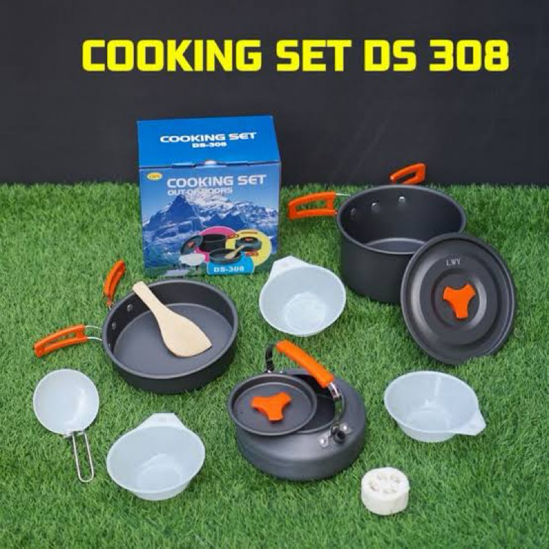 Cooking set DS 308 LWY Orange Plus Teko 1.1 liter / Alat masak camping