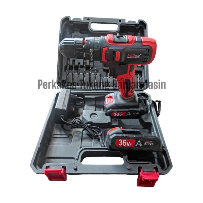 Bor Cordless JLD 36Vf 2 baterai kepala 10mm set impact beton Banjarmasin Original