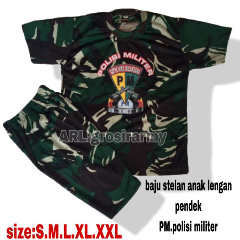 stelan baju anak lengan pendek motif PM polisi militer loreng malvinas