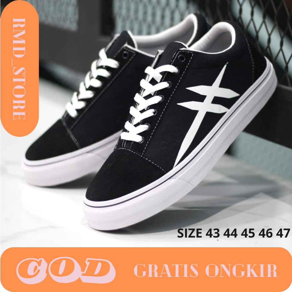 SEPATU BIG SIZE PRIA SEPATU SNEAKERS SEKOLAH KULIAH UKURAN JUMBO WARNA HITAM UKURAN 43 44 45 46 47