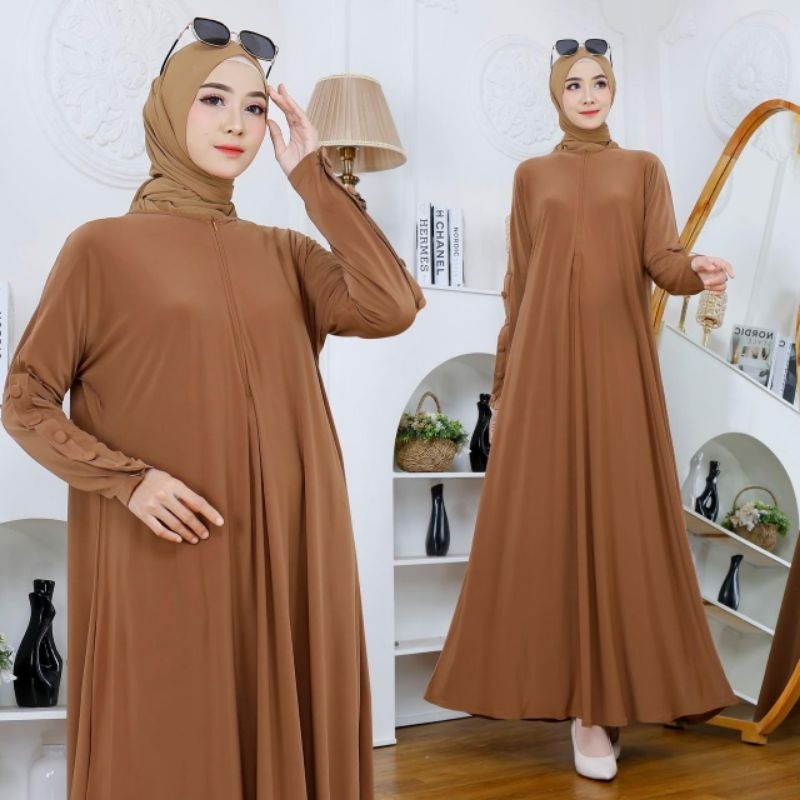 [Grosir/2Pcs]Gamis Jersey Korea Gamis Uun Kancing