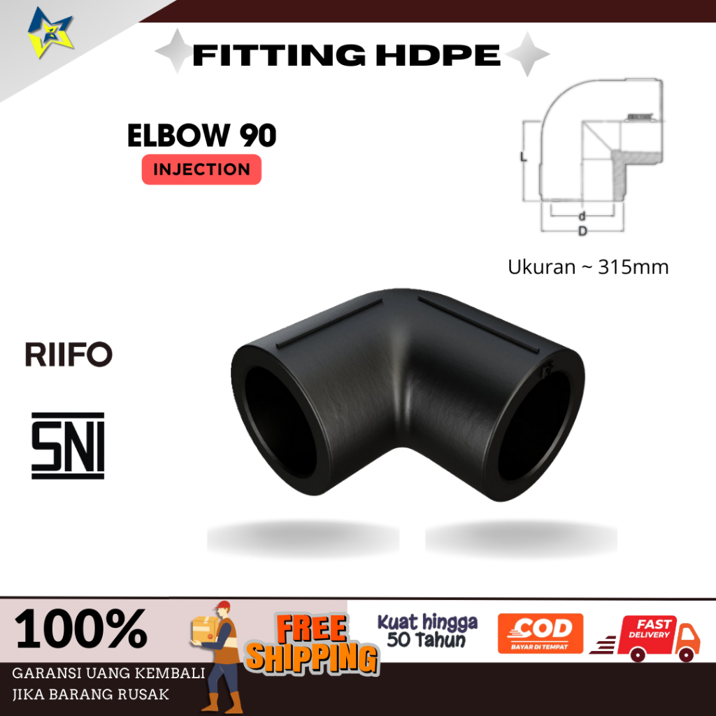 Fitting HDPE Injection Moulding Elbow 90 PN16 315mm~ 12"