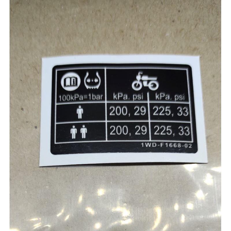 STIKER LABEL TEKANAN BAN MOTOR YAMAHA YZF R25 MT25 AEROX MIO GEAR 125