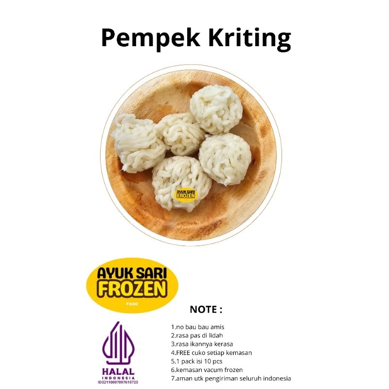 

pempek palembang/pempek ikan /pempek kriting/pempek/pempek kriting isi 10 pcs