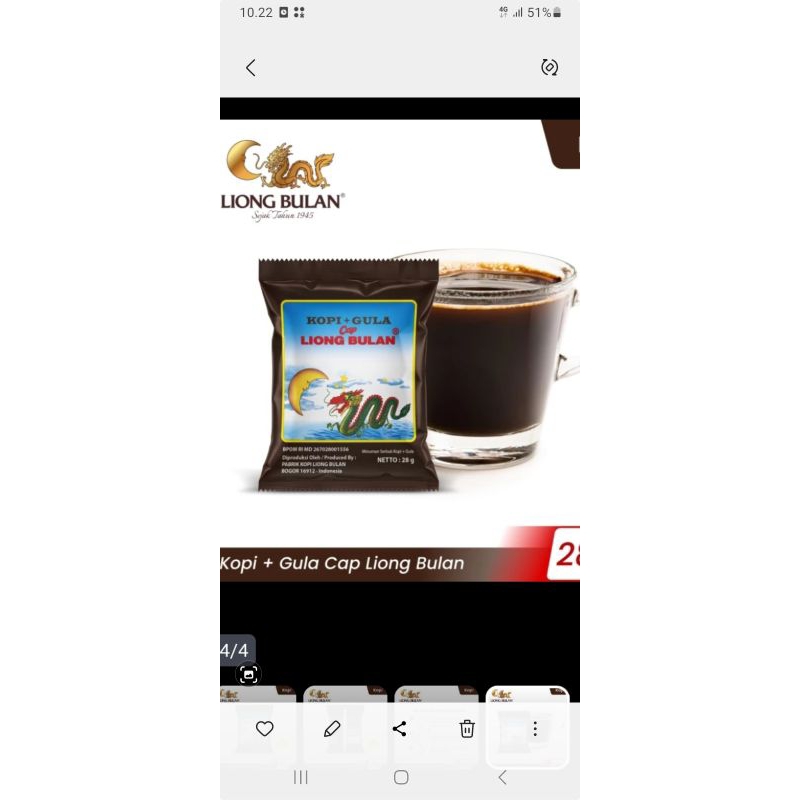 

kopi+gula cap liong bulan naga 28gr(20 sachet)