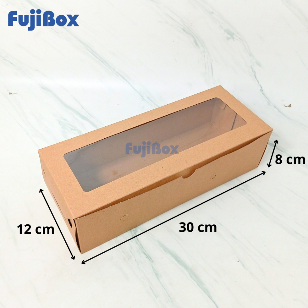 

( 10 Pcs ) Kotak Dus Kue Kraft Coklat Laminasi Jendela 12 x 30 x 8