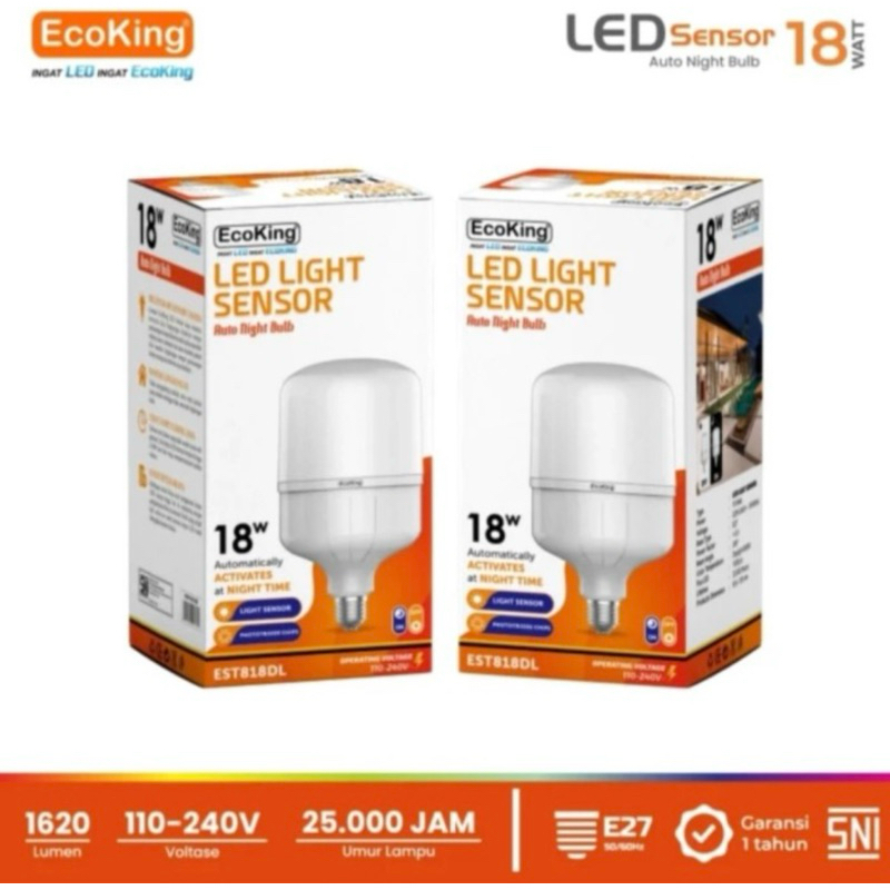 Ecoking Lampu Bohlam Sensor Cahaya 18 Watt Kapsul Capsule Bulb Otomatis