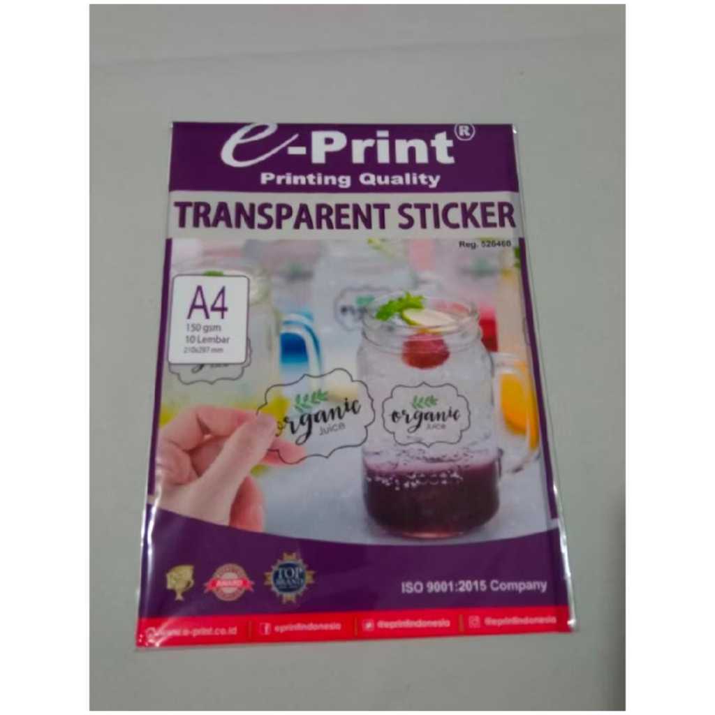 

Transparent Sticker A4 150gsm 10 Lembar E-Print