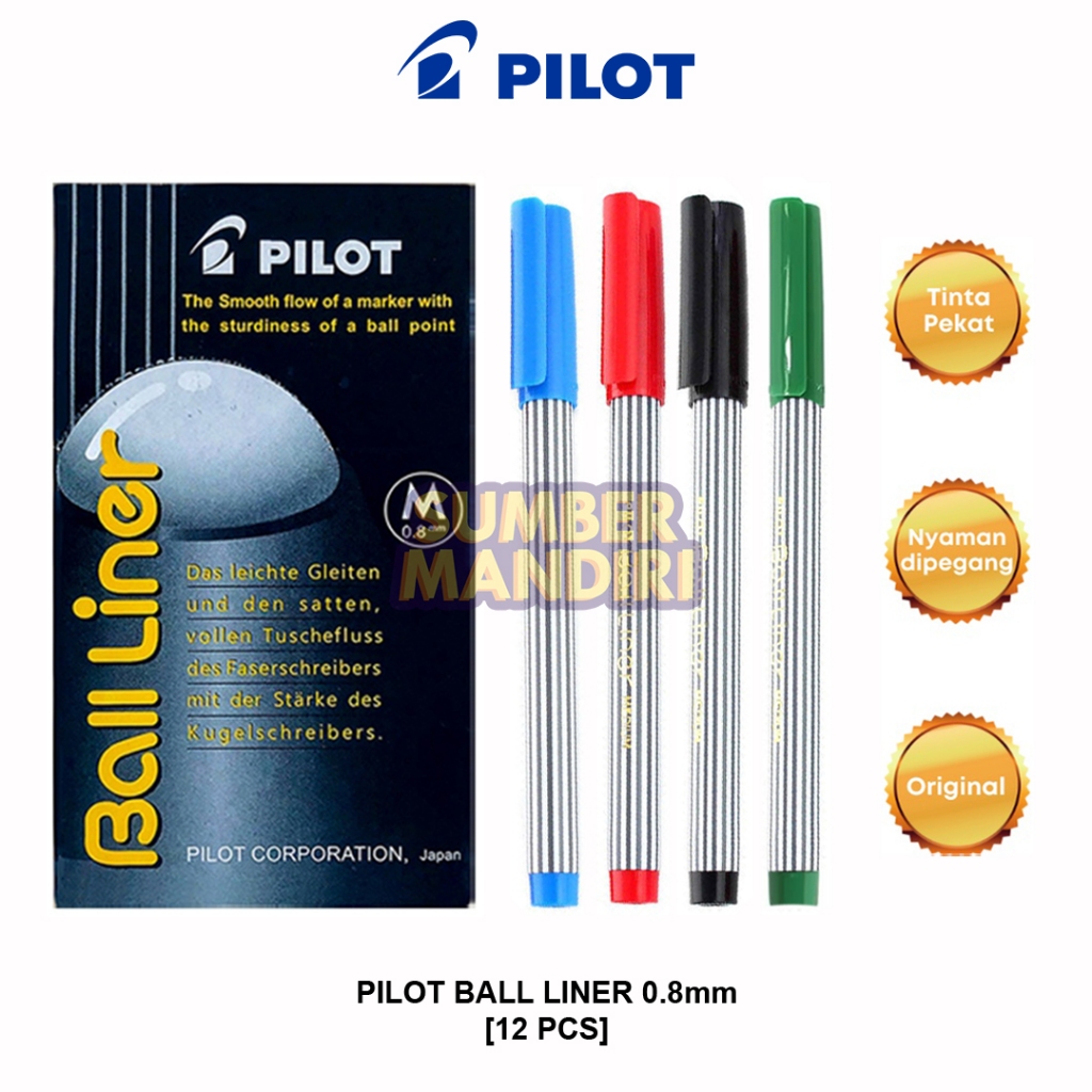

Pulpen Pena PILOT Ball Liner 0.8mm Hitam Biru Merah Hijau [12 PCS]