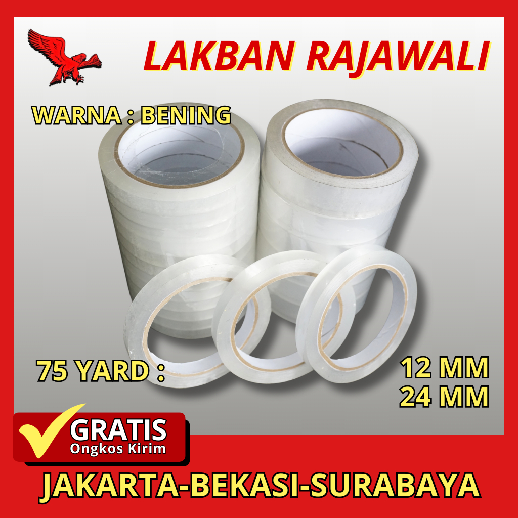 

Lakban bening 12mm x 75 yard, 24mm x 75 yard