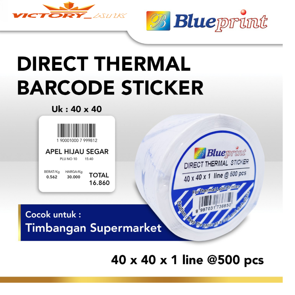 

Direct Thermal Sticker 40 x 40 BLUEPRINT Label Stiker Buah 40x40 mm Isi 500 - 1 Roll