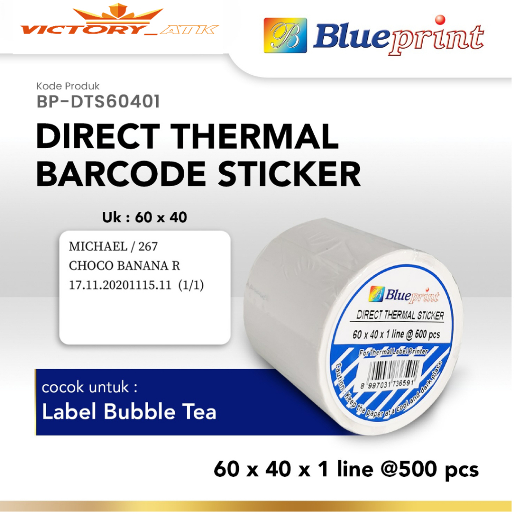 

Direct Thermal Sticker 60 x 40 BLUEPRINT Kertas Label Stiker 60x40 mm 1 Line Isi 500 - 1 Roll