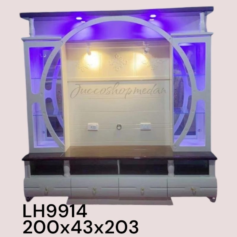 Buffet TV Minimalis 200cm - Lemari Hias Berlampu - Lemari TV 42 inci - Medan Jucco - Buffet Import
