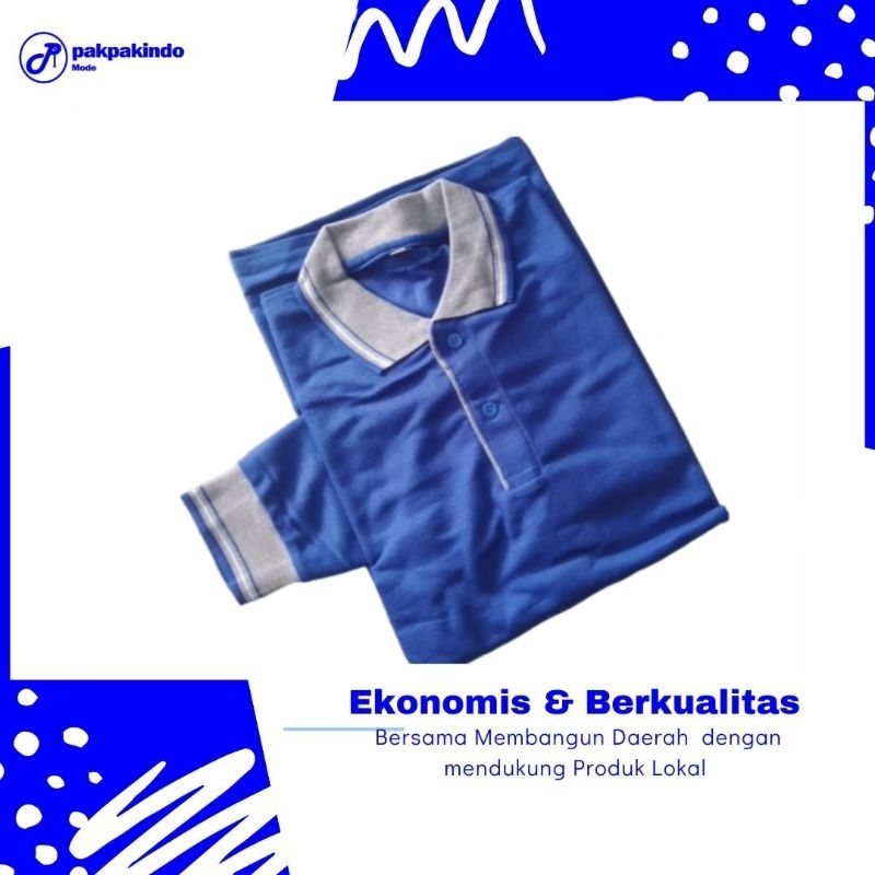 BAJU KAOS POLOS BIRU BENHUR KERAH ABU LENGAN PANJANG PRIA WANITA TERBAIK POLO