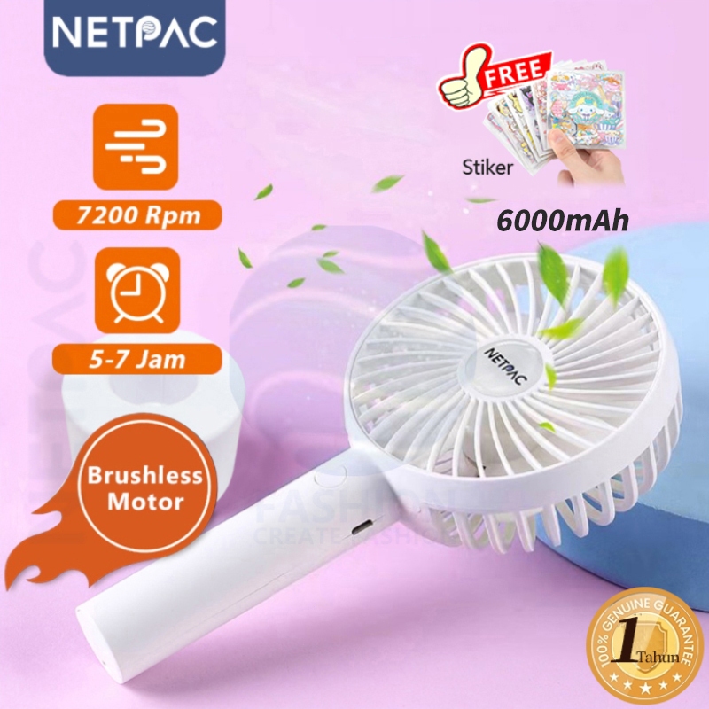 NETPAC Kipas Angin Mini Portable 6000mAh Mini Fan 7200 RPM Real Brushless Motor Adjustment Kipas Min