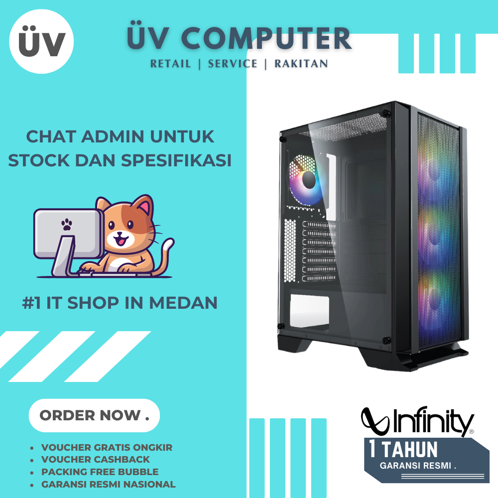 Casing PC Komputer Infinity Enlight Nebula V4 | Mid Tower | ATX Case | Tanpa Fan Black Hitam