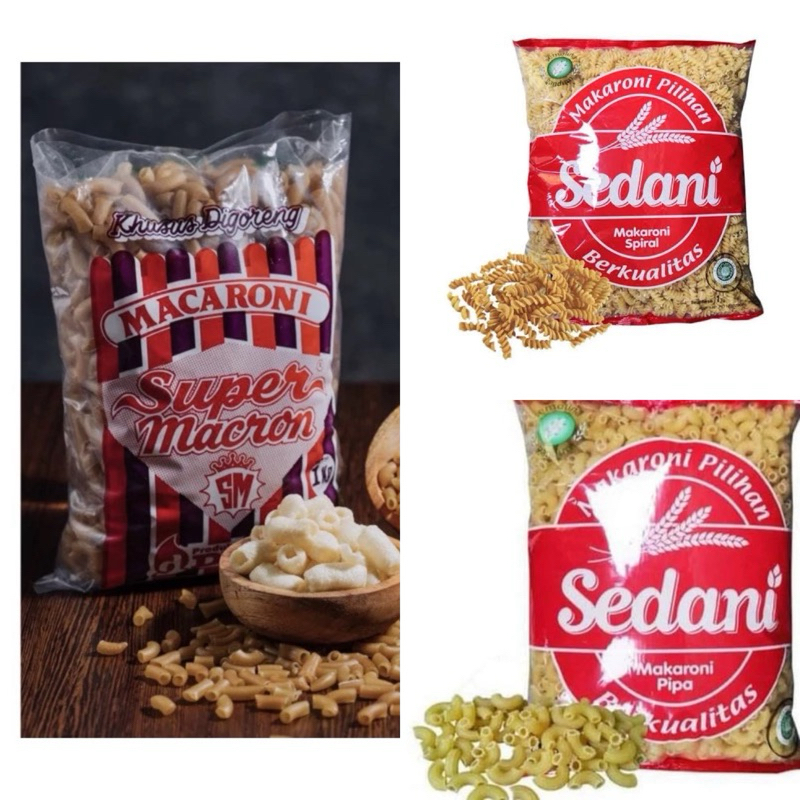 

Makaroni Mekar Sedang/ Makaroni sup/ Spiral/ Makaroni Mentah Mekar Sedang/ Makaroni Super Macron 1KG