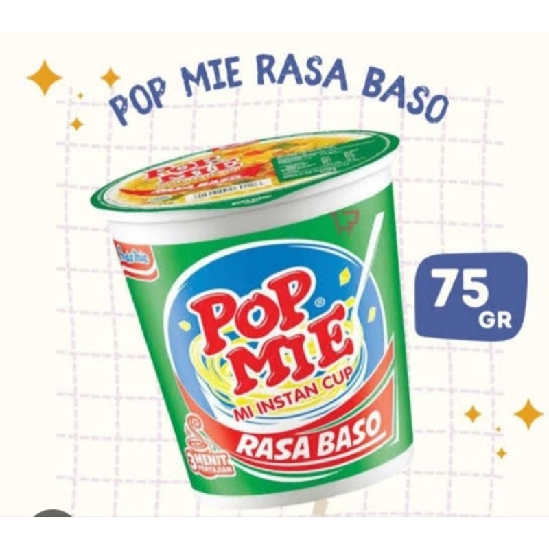 

Pop Mie Kuah 75gr Rasa Ayam, Kari Ayam, Soto Ayam, Baso