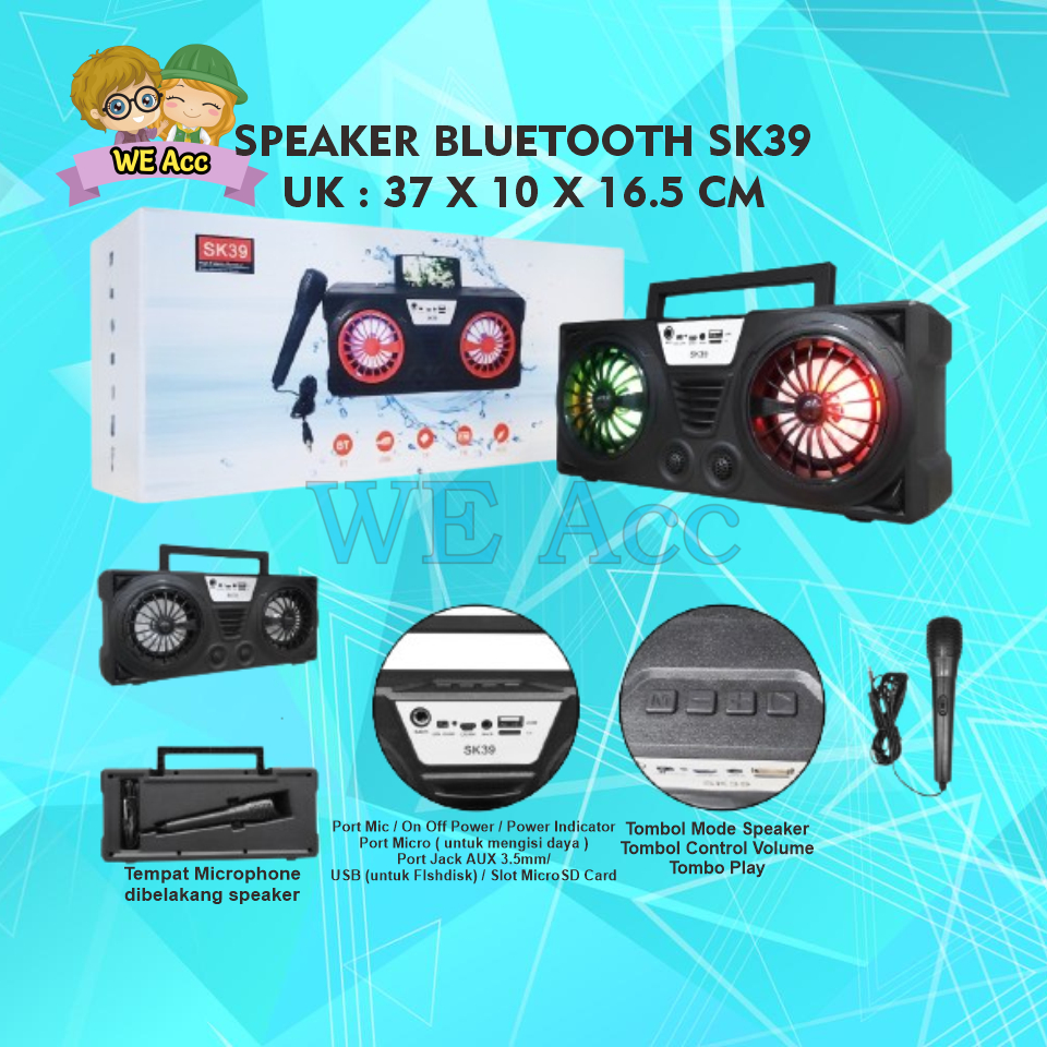 [WE-SP] Speaker Bluetooth SK39 + Mic / Microphone Portable Wireless Stereo Mega Super Bass
