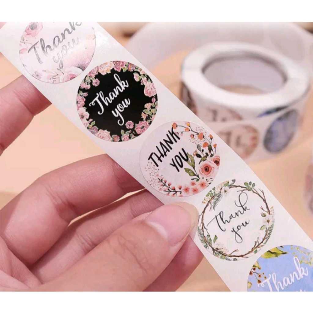 

2A12 Sticker Thank You 1 Roll 500 pcs Stiker Label Makanan Tulisan Segel Ucapan Terima Kasih / Stiker Label Thankyou Kemasan Amplop