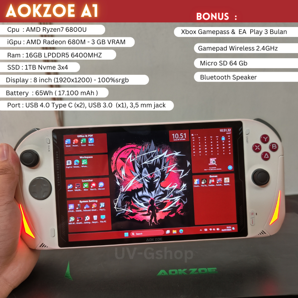 AOKZOE A1 ( Ryzen 7 6800U, 1 TB, 16GB 6400mhz  ) + Bonus Banyak