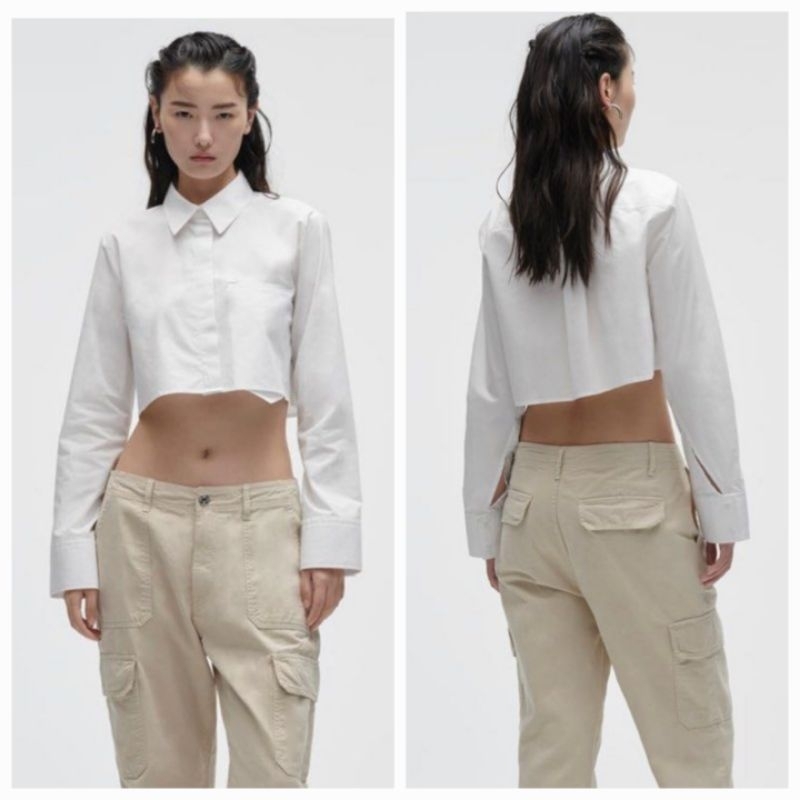 ZARA WOMAN KEMEJA CROP POPLIN SHIRT PUTIH BARU ASLI ORIGINAL