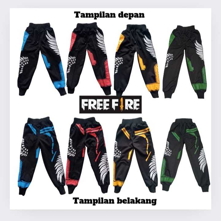 celana panjang traning angel calca free fire biru/merah/kuning/hijau anak dan remaja