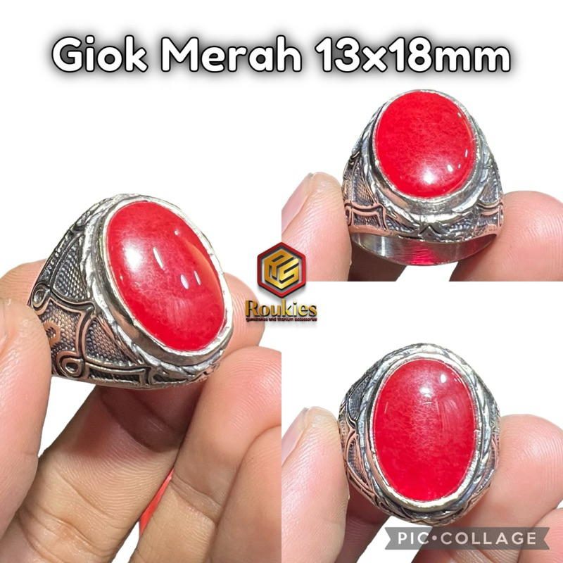 Cincin Batu Giok Merah Ukuran 13x18mm