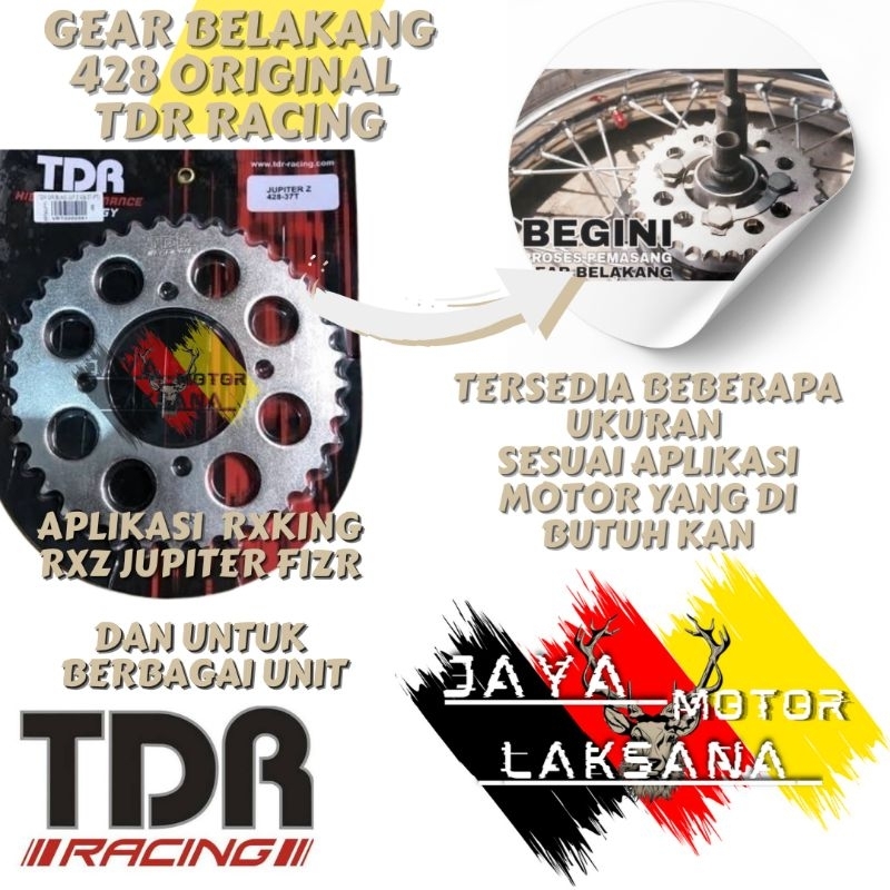 GEAR BELAKANG ORIGINAL TDR RACING UKURAN GIR 428 36 37 38 39 40 UNTUK MOTOR RXZ RXKING VEGA JUPITER 