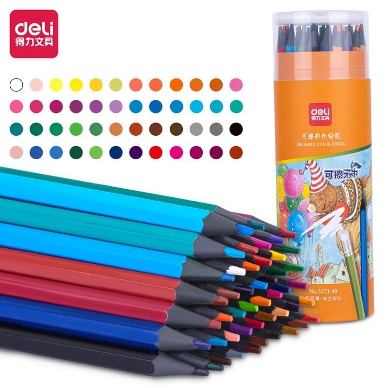 

DELI ERASABLE COLORED PENCIL 7073-48 | PENSIL WARNA BISA DI HAPUS ISI 48 WARNA