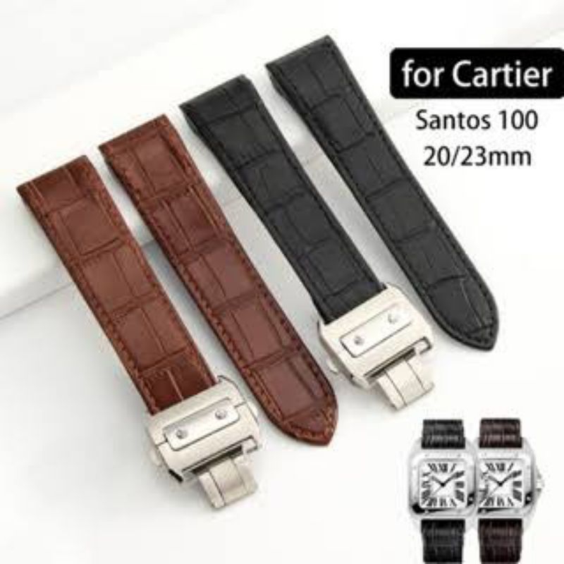 Cartier Santos 100 Cartir Tali strap jam tangan wanita pria leather kulit buckle bukle engsel
