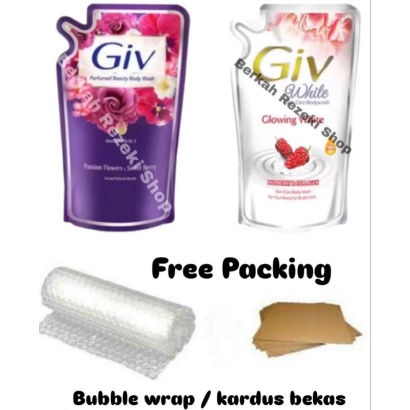 Giv Body Wash - Sabun mandi cair 825ml - Giv white Mulberry & Collagen - Giv ungu passion flower & s