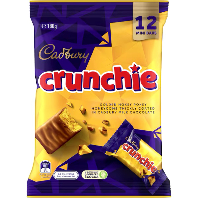 

Cadbury Crunchie Milk Chocolate Share Pack 12 Mini Bars 180g - Australia