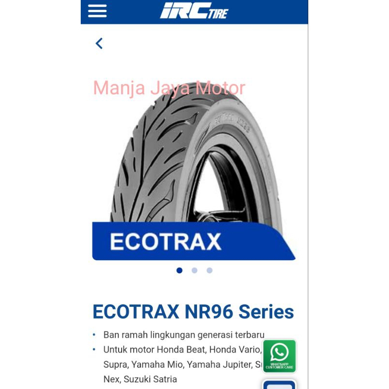 Paket ban tubeless IRC Ecotraxx 80/90-14 & 90/90-14 for Vario CBS/ISS/F1/125/150/Beat pop/F1/ESP