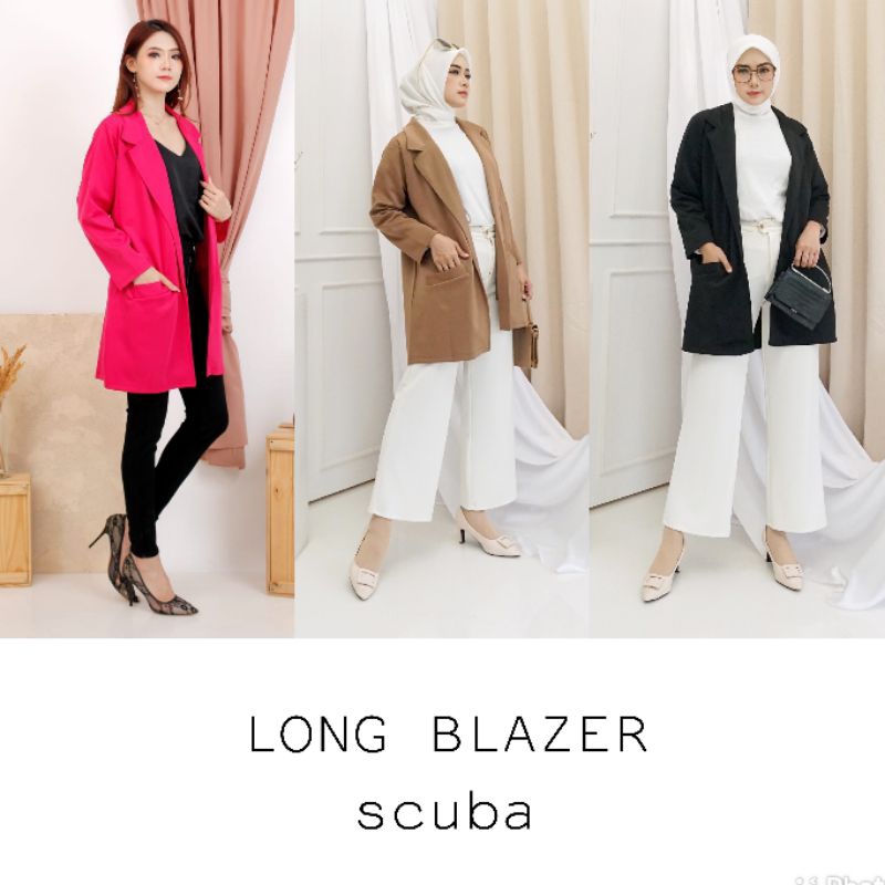 HANZZELO LONG BLAZER OUTER bigsize jumbo kekinian PINK Fanta Hitam Milo Navy scuba premium 4 size M 