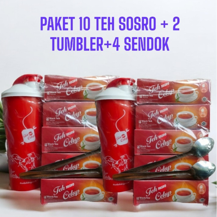 

PAKET 10 BOX TEH CELUP SOSRO FREE 2 TUMBLER FREE 4 SENDOK TEH