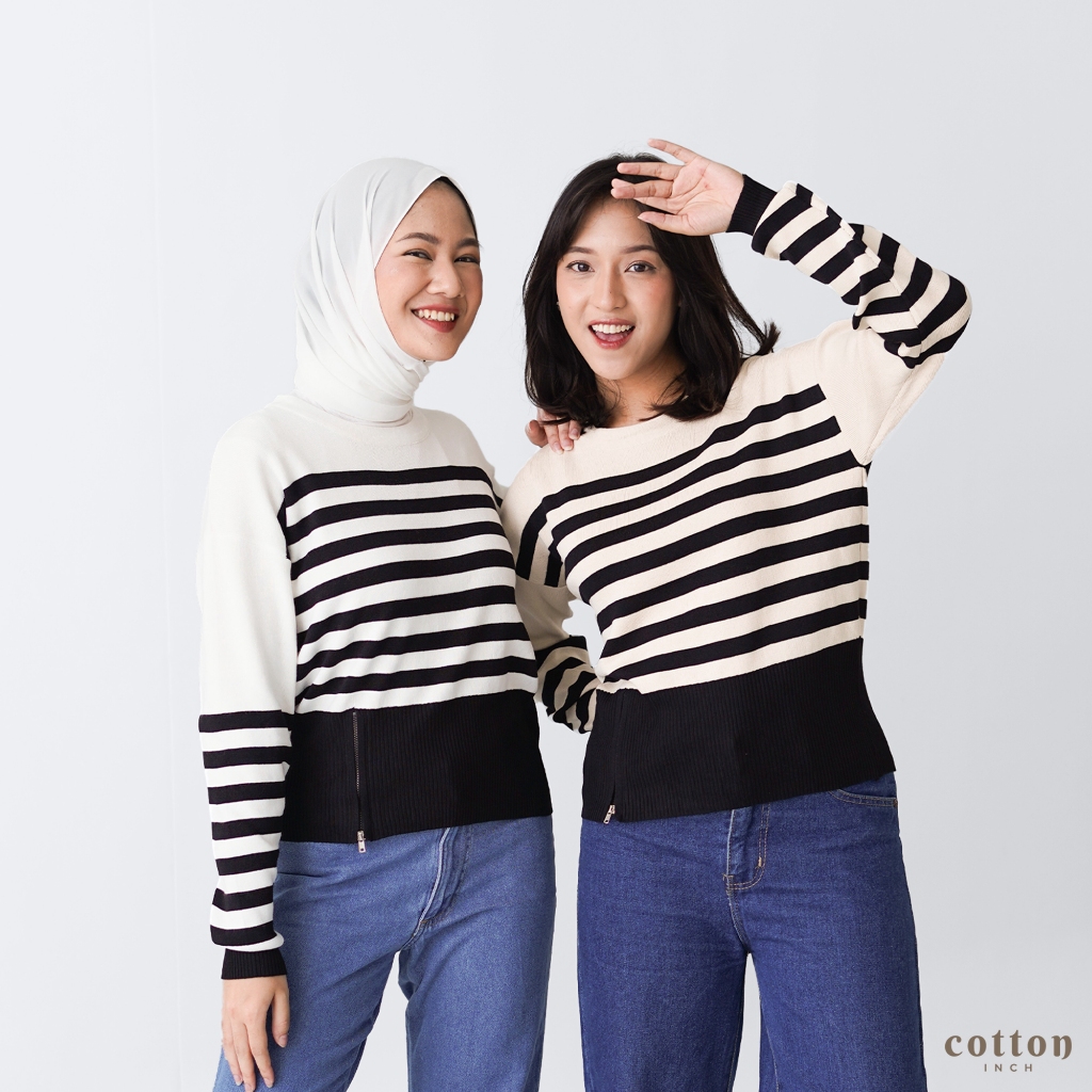 Cotton Inch - Hyeri Sweater Rajut Knit Belang Wanita