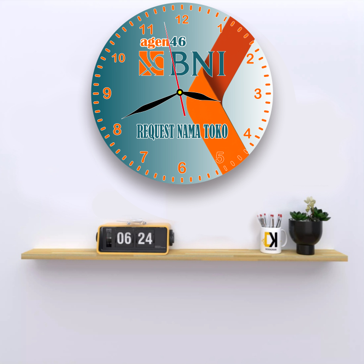 KARIMAKE Jam Dinding Custom Agen Bank BNI46 Ukuran 30cm Bisa Request Nama Agen/Toko