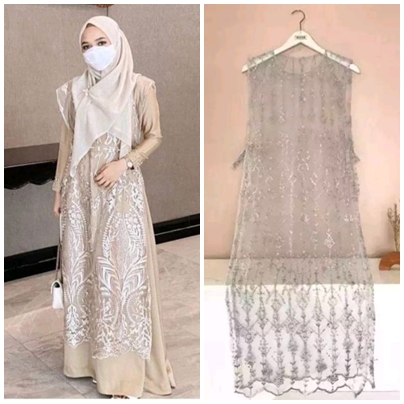 Outerwear Panjang Muslim Baju Wanita Rompi Kondangan Terbaru Outer Brukat Long Outer Gamis Brokat Ve