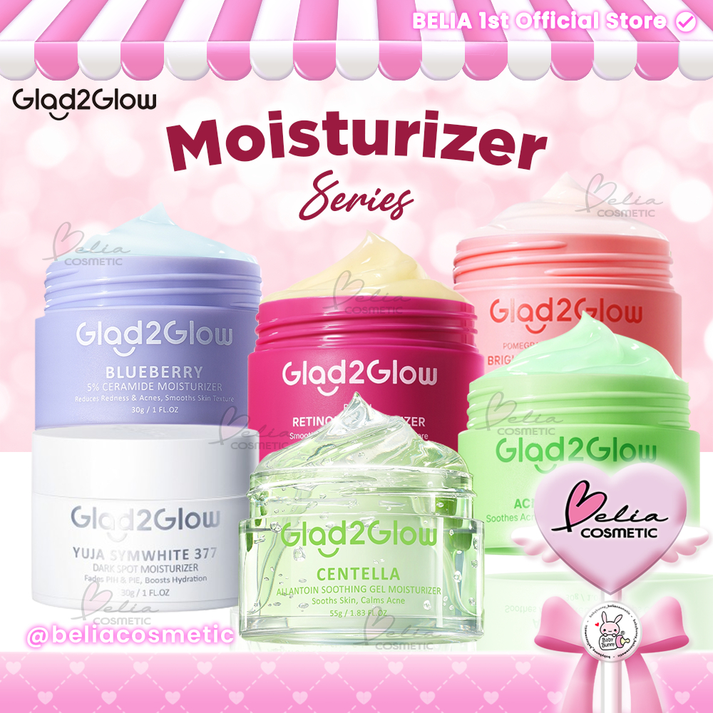 ❤ BELIA ❤ GLAD2GLOW Hydrating Moisturizer Series | Centella | Blueberry | Peach Retinol | Kiwi 3D Acid | Yuja Symwhite 377 | Acne | Brightening | Melembabkan Mencerahkan | Kulit Berjerawat