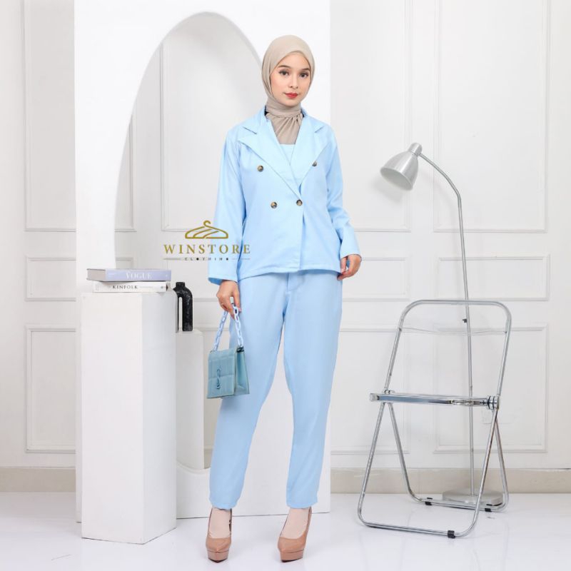 De_Kuniawan - Setelan Blazer Hijab Wanita 3In1 Elegan Modern Crepe