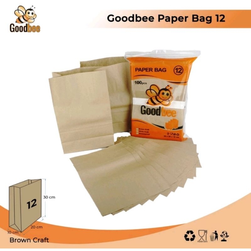 

PAPER BAG GOODBEE KODE 12 - BROWN KRAFT - KANTONG KERTAS GOODBEE - ISI 100 LEMBAR