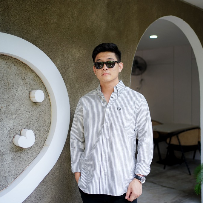 Fred Perry Kemeja Oxford Long Sleeve Striped Shirt In Grey Kaos Pria dan Wanita Original
