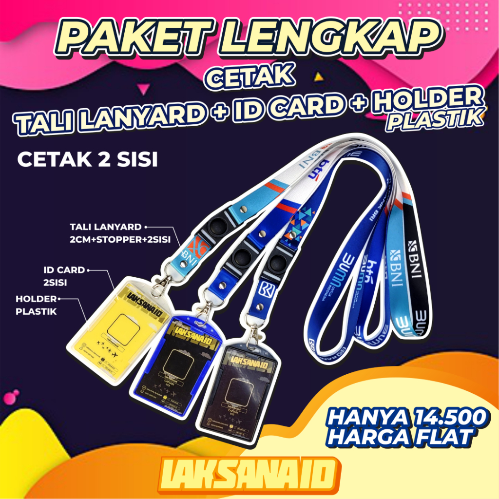 

PAKET LENGKAP Cetak Tali LANYARD plus ID CARD dan HOLDER PLASTIK